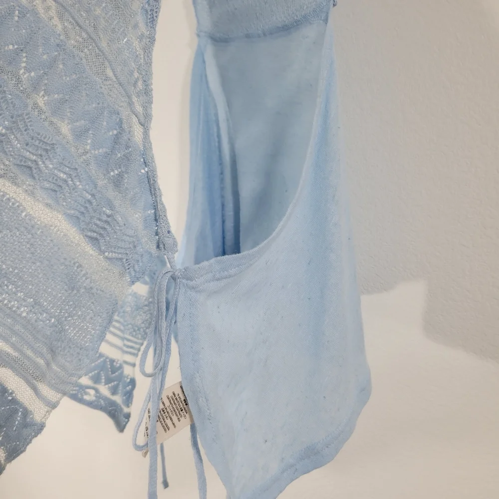 FREE PEOPLE sky blue lacy linen blend side tie shark bite cropped tank top